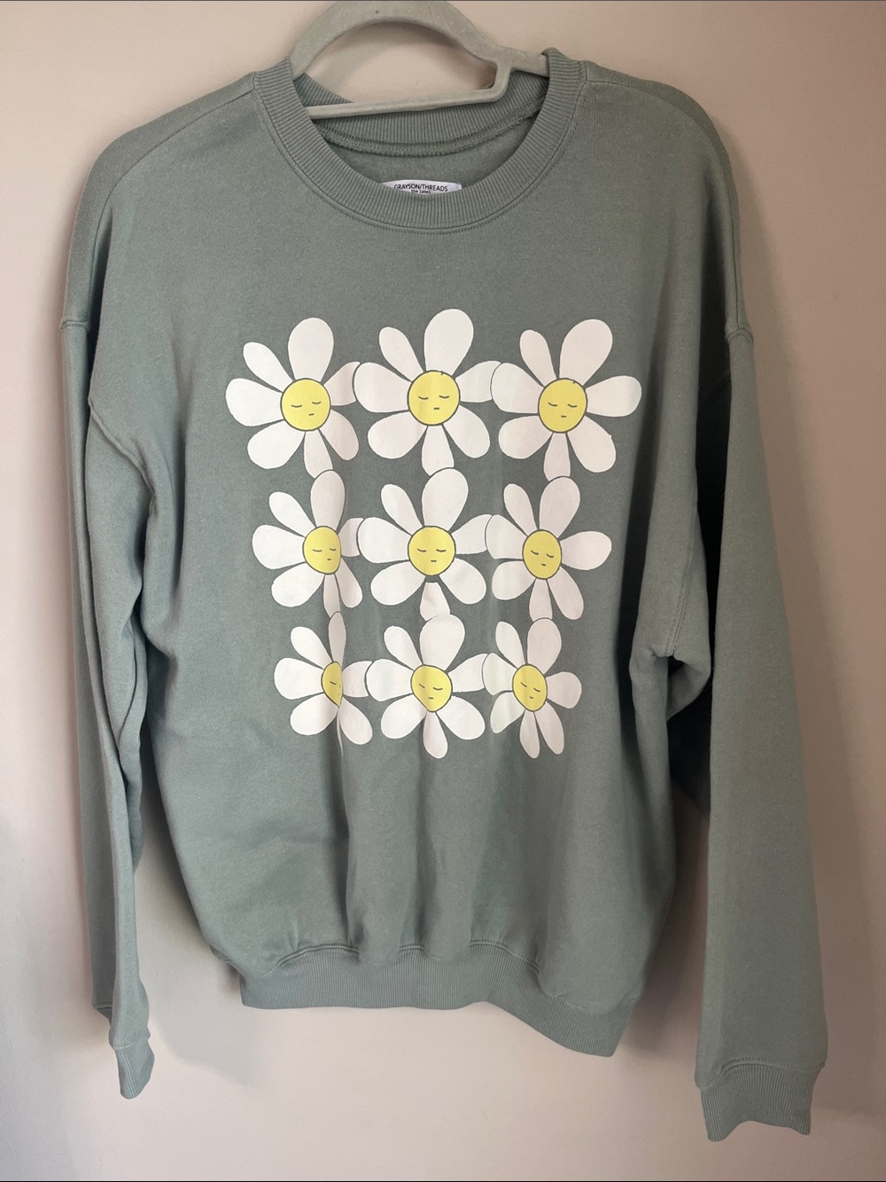 Grayson Threads Sage Green Daisy Crewneck Sweater